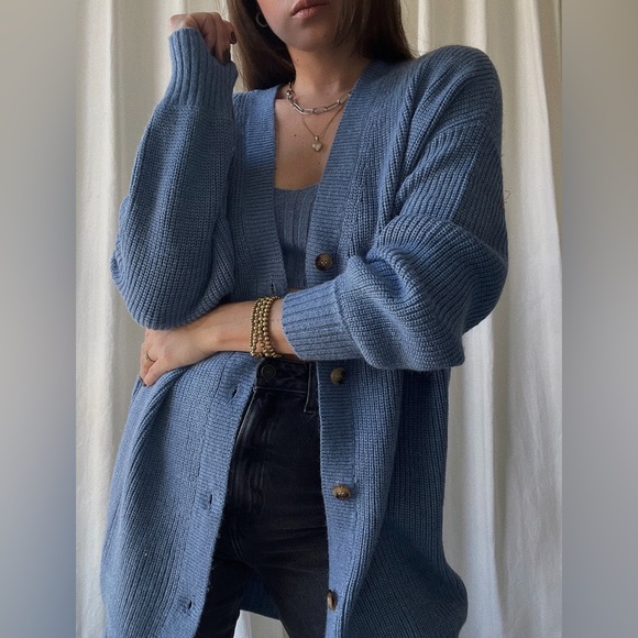 CARDIGAN two-piece knitted cardigan — In Denim Blue - Picture 5 of 7